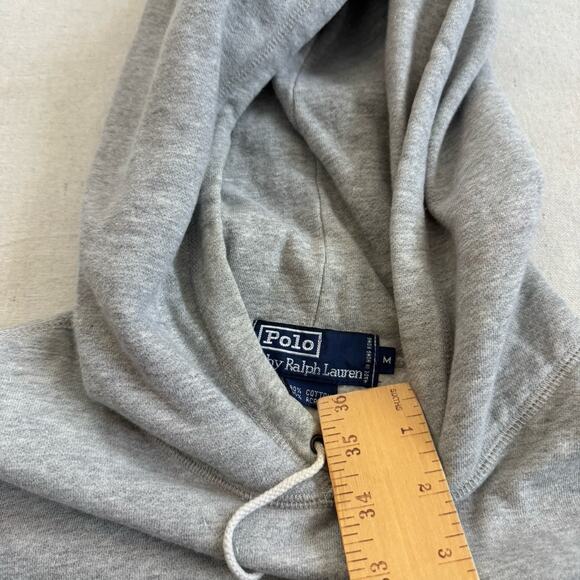 Vintage 90s Polo Ralph Lauren USA American Flag Hoodie Sweatshirt Medium Grey - Picture 2 of 7